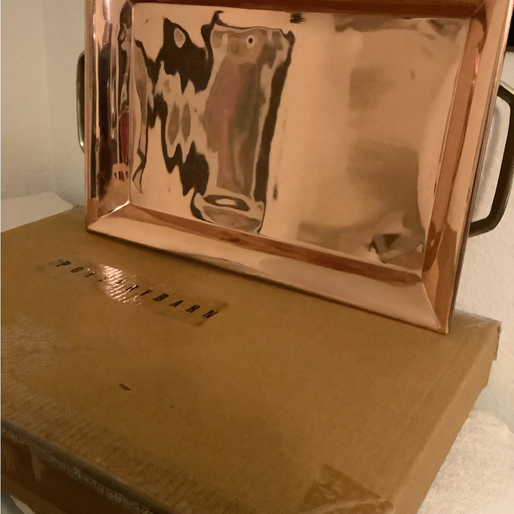Pottery Barn Copper Tray with Brass Handles.